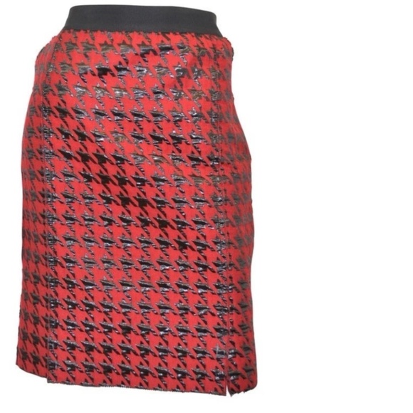 New! D&G Dolce & Gabbana Red & Black Houndstooth Skirt 42 Sheen - Picture 1 of 9